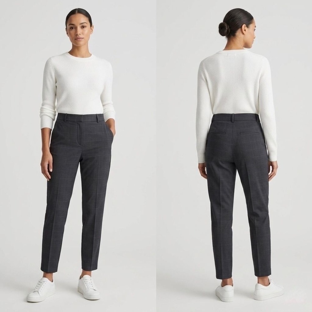 H&M‎ Conscious Womens 12 Dark Gray Glen Plaid Slim Fit Ankle Dress Pants 32x27